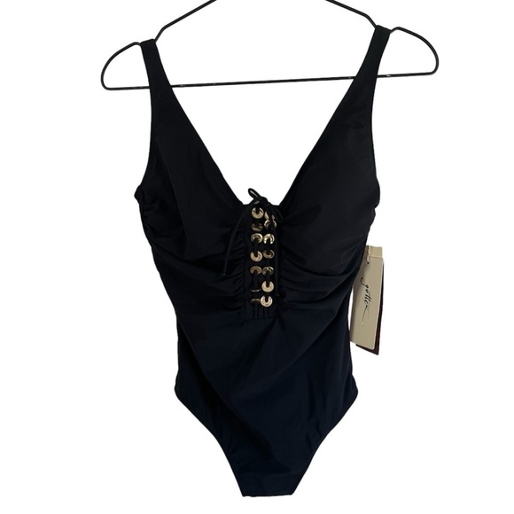 New! Gottex Golden‎ Touch One Piece V Neck Swimsuit - Picture 7 of 7